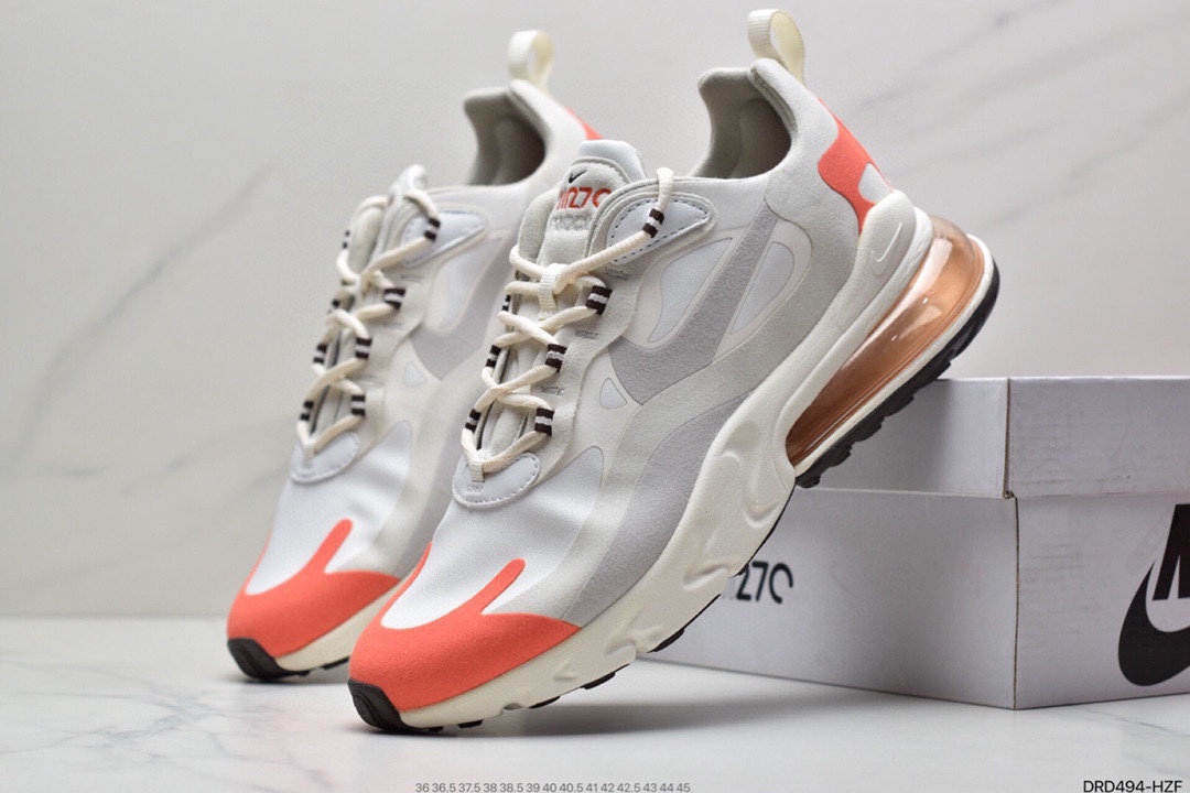 110 耐克Nike React Air Max 270 React 高桥盾纱网系列机能半气垫步跑鞋 AO4971-100