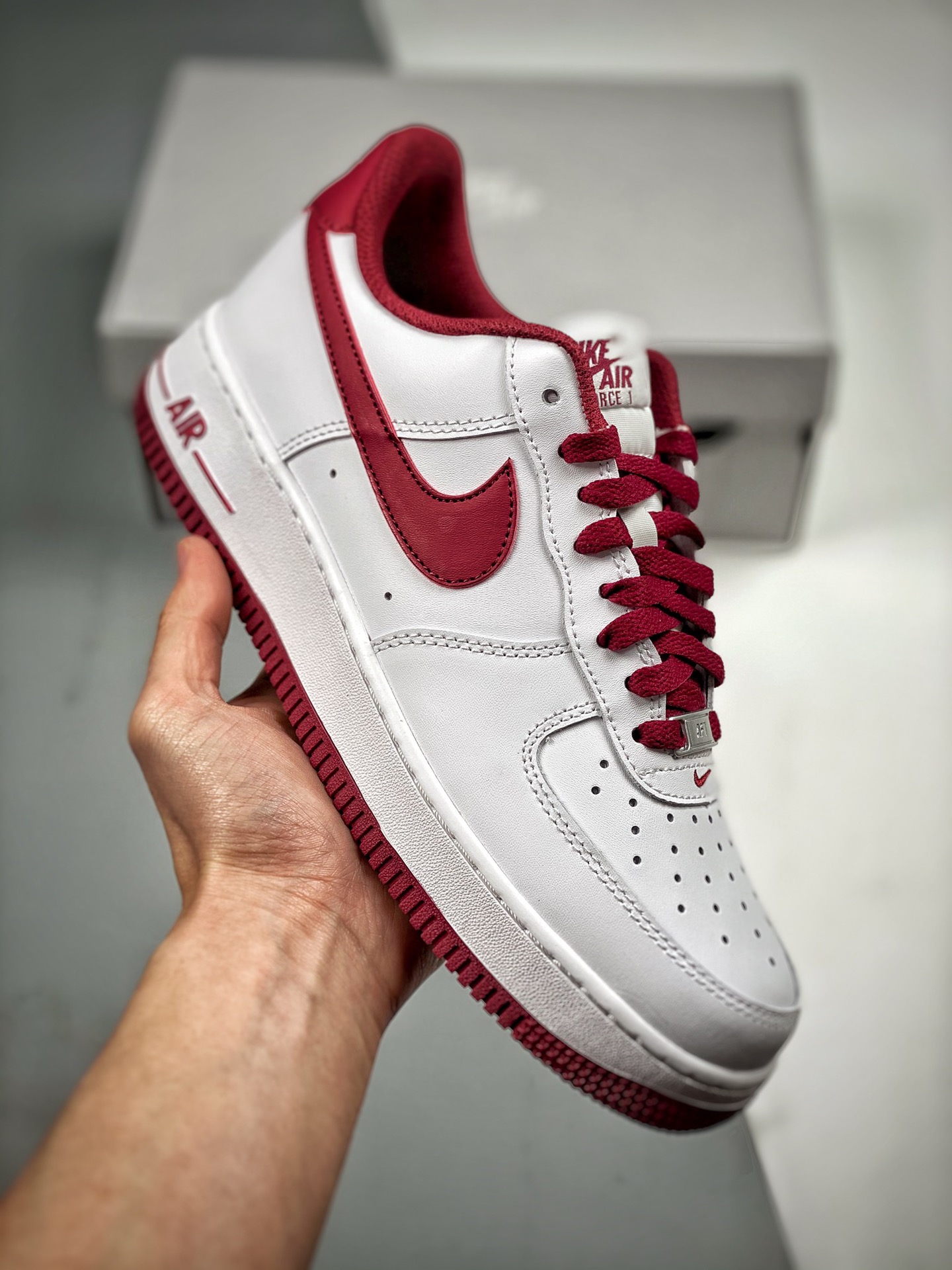 -3 NK Air Force 1, blanco y rojo, sincronizado oficialmente, nivel original, horma y plantilla originales, forma autént…