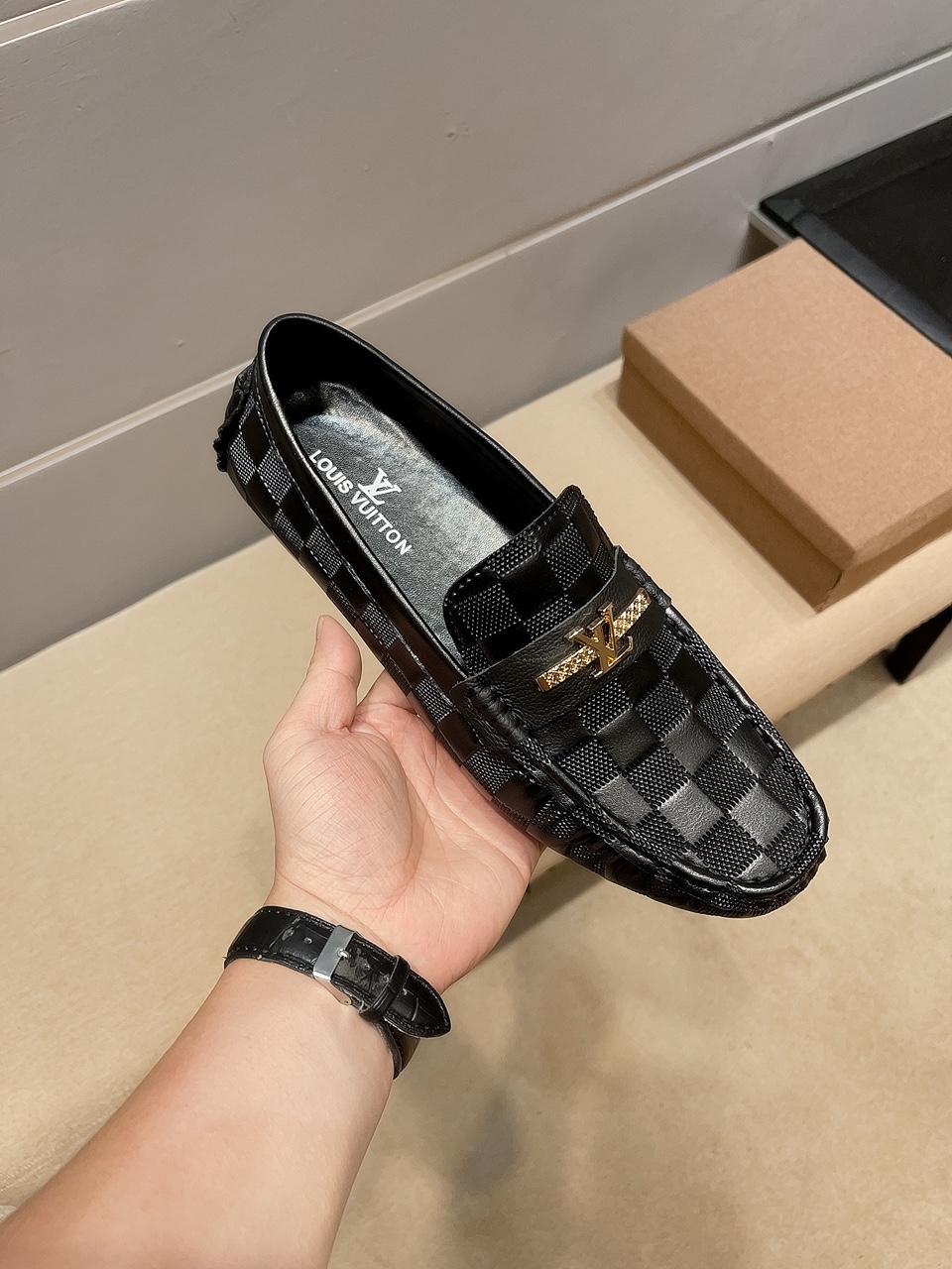 Louis Vuitton Shoes Moccasin Cowhide Sheepskin