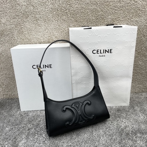 Celine Triomphe Folco Bag in Black Leather with Adjustable Strap 1 Celine Triomphe Folco Bag in Black Leather with Adjustable Strap