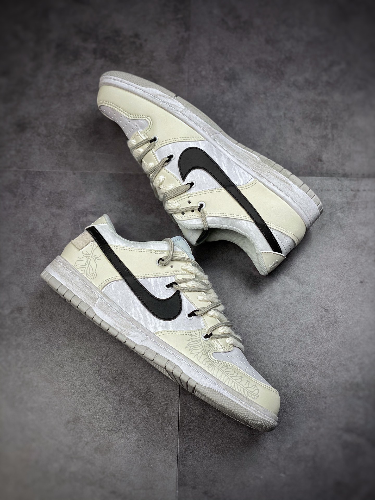170  绑绳Off-White解构风定制 耐克Nike SB Dunk Low Lot”Milk White/Black”扣篮系列低帮经典百搭休闲运动板鞋DD1391-103
