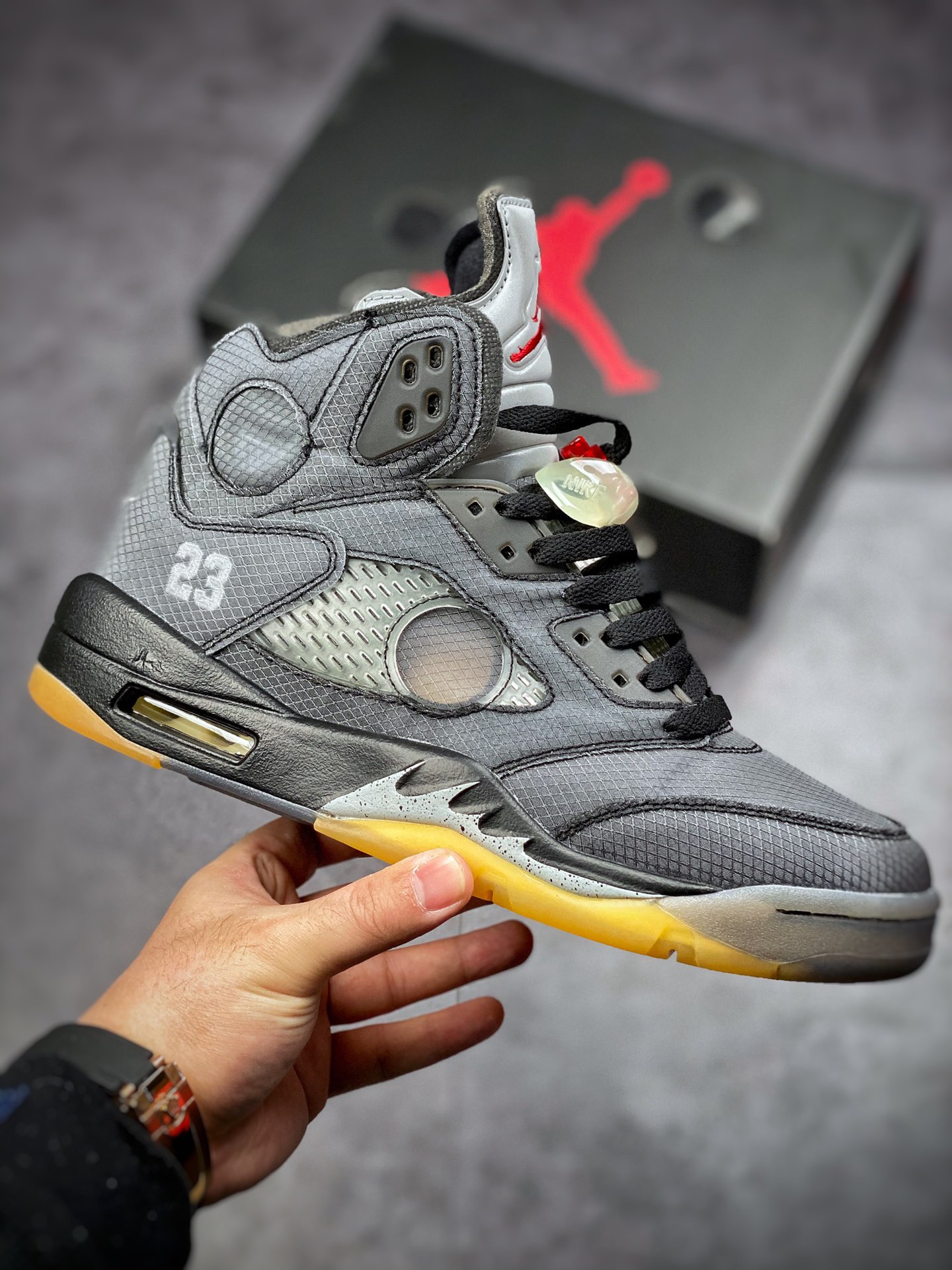 400 #纯原 Air Jordan 5 x off white 黑蝉翼 灰黄 3M反光鞋舌 CT8480-001