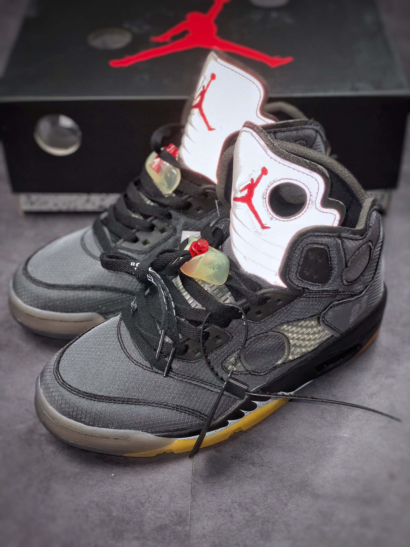 400 #纯原 Air Jordan 5 x off white 黑蝉翼 灰黄 3M反光鞋舌 CT8480-001