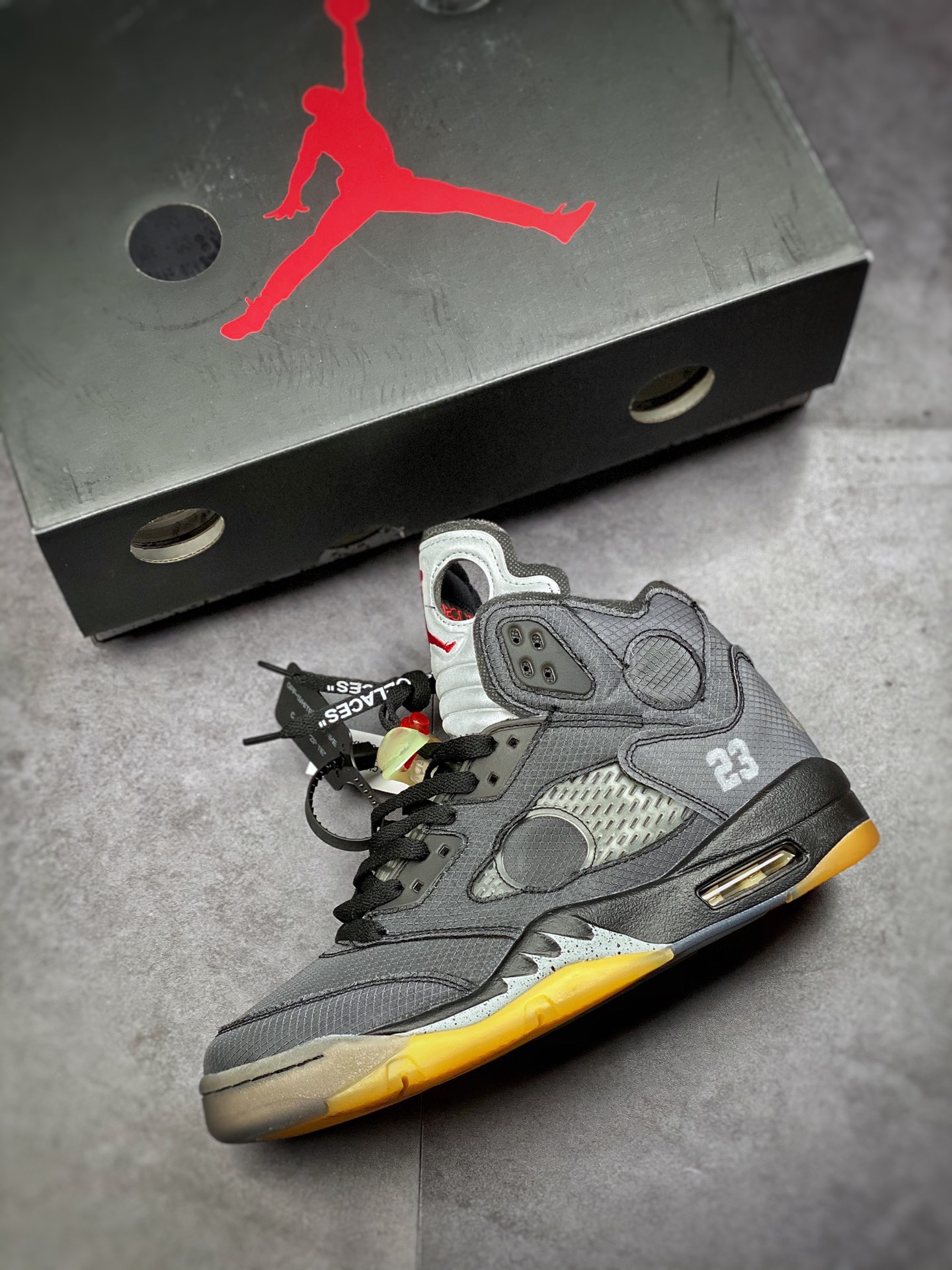 400 #纯原 Air Jordan 5 x off white 黑蝉翼 灰黄 3M反光鞋舌 CT8480-001
