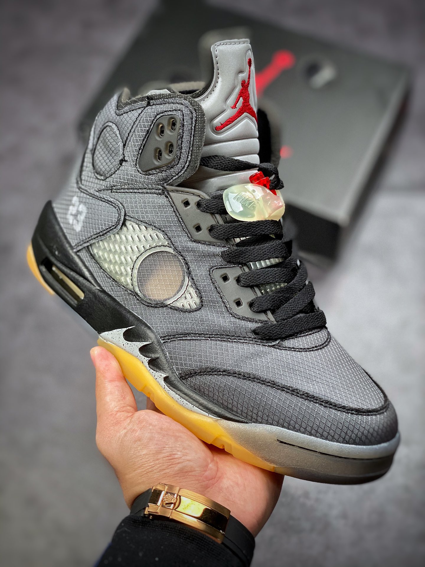 400 #纯原 Air Jordan 5 x off white 黑蝉翼 灰黄 3M反光鞋舌 CT8480-001