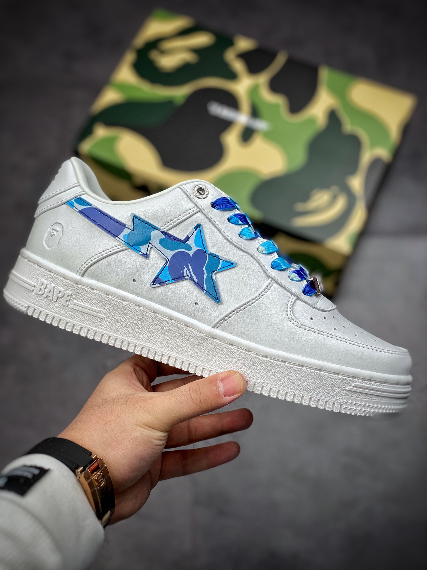 380  BAPE SK8 STA 猿人头联名板鞋/白蓝 迷彩  1H20191045