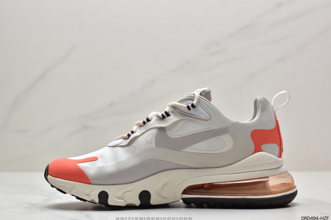110 耐克Nike React Air Max 270 React 高桥盾纱网系列机能半气垫步跑鞋 AO4971-100