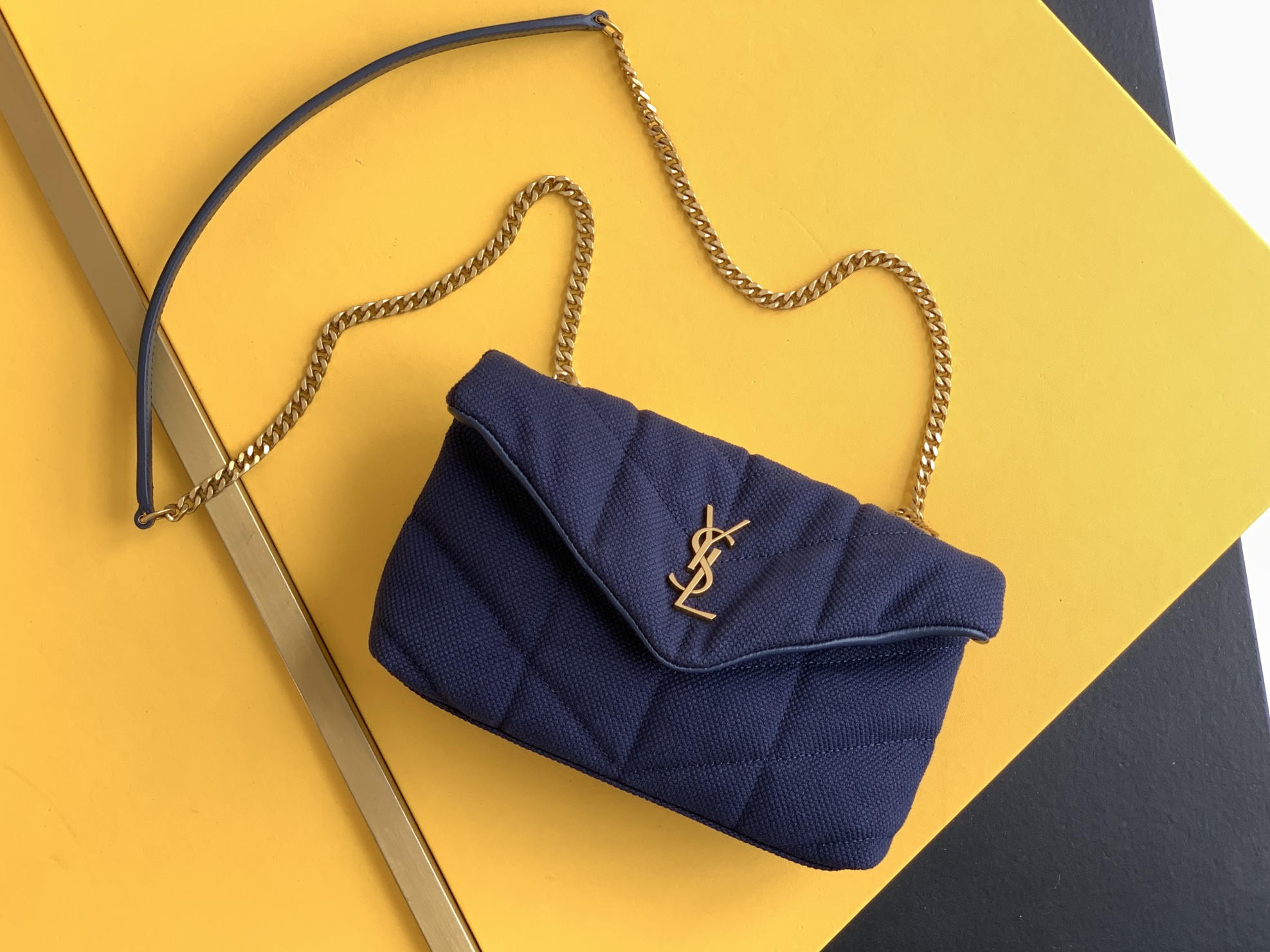 YSL 帆布 菱格绗缝 链条包 翻盖