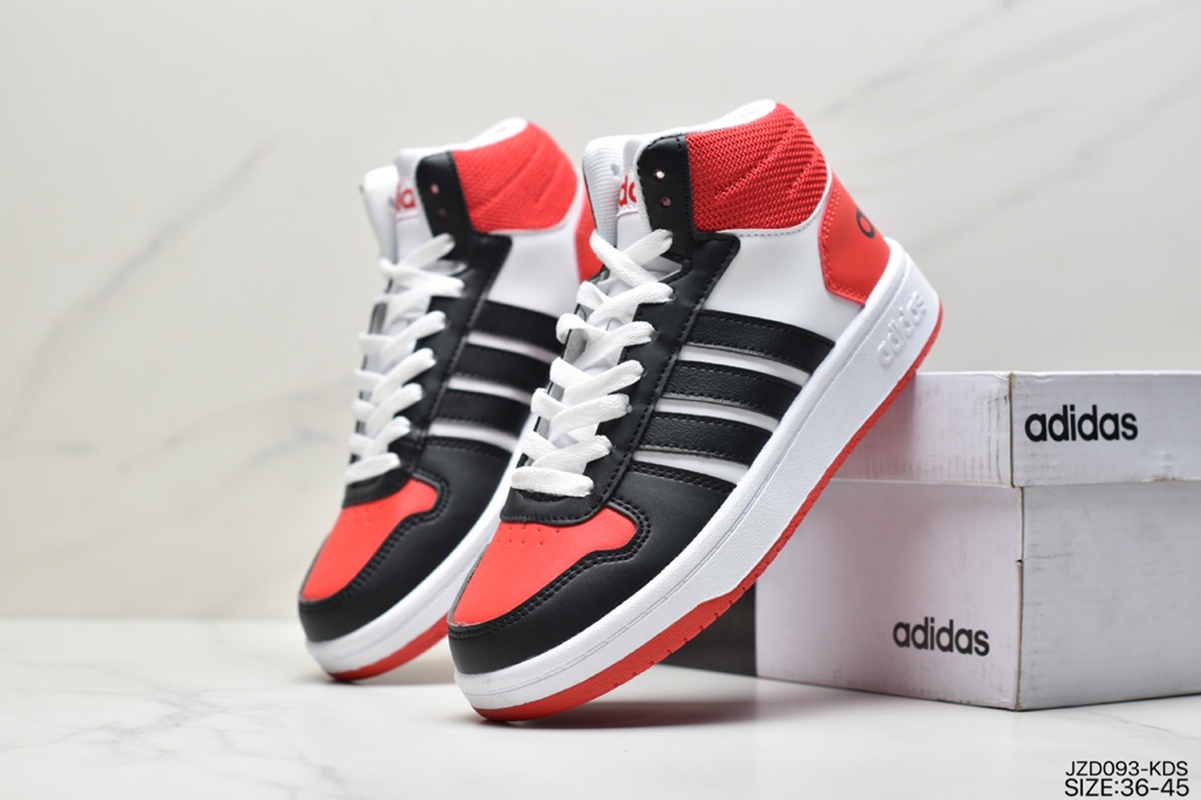 140 三叶草adidas HOOPS 2.0 MID罗马系列中帮复古系带百搭休闲运动板鞋
