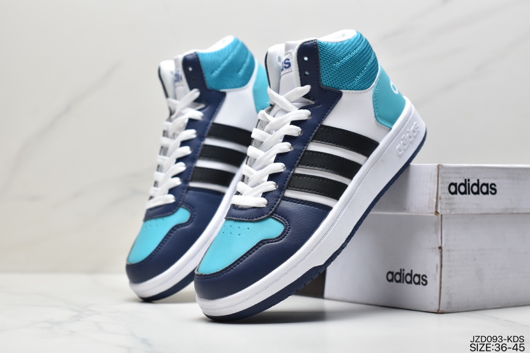 140 三叶草adidas HOOPS 2.0 MID罗马系列中帮复古系带百搭休闲运动板鞋