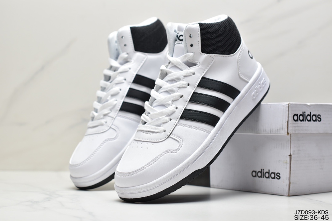 140 三叶草adidas HOOPS 2.0 MID罗马系列中帮复古系带百搭休闲运动板鞋