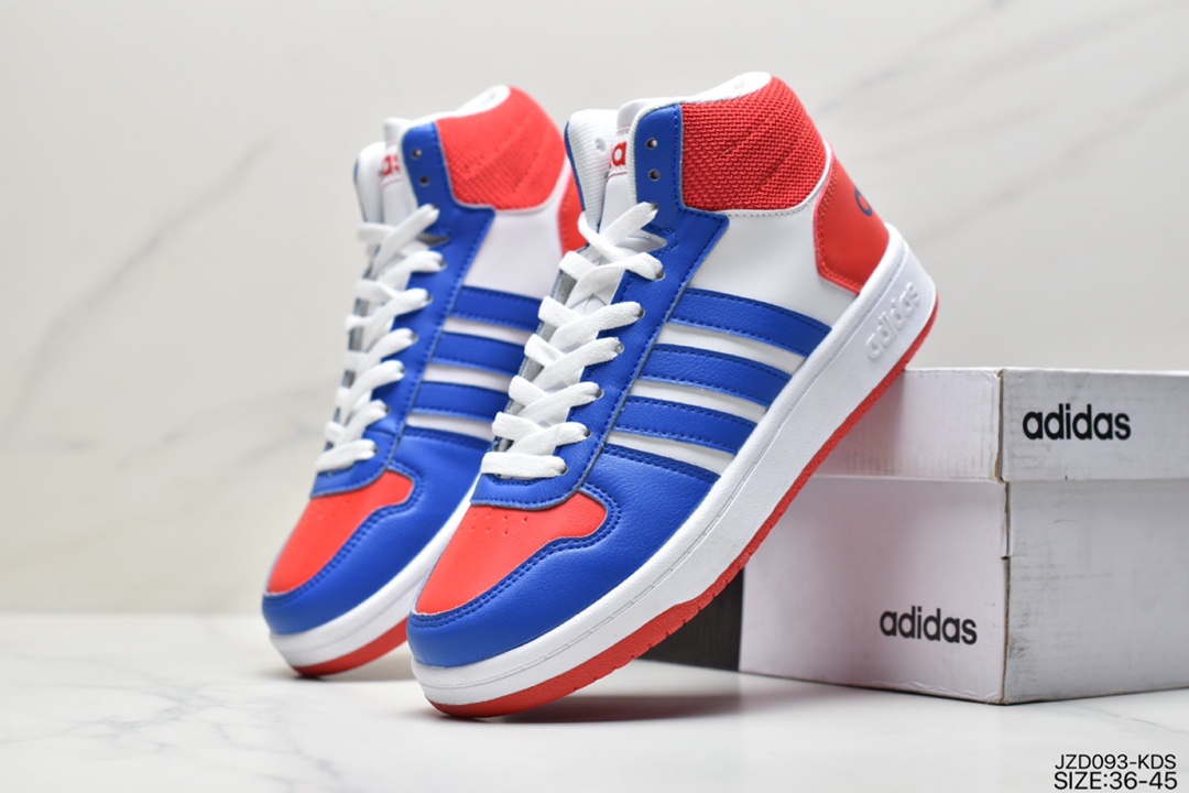 140 三叶草adidas HOOPS 2.0 MID罗马系列中帮复古系带百搭休闲运动板鞋