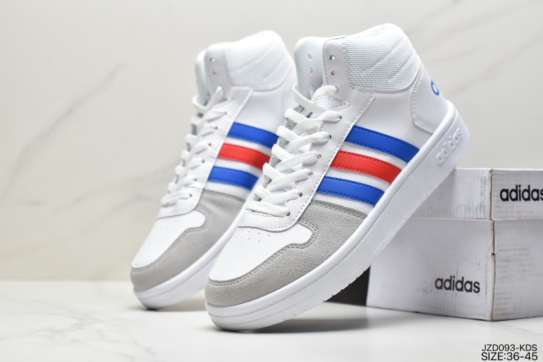 140 三叶草adidas HOOPS 2.0 MID罗马系列中帮复古系带百搭休闲运动板鞋