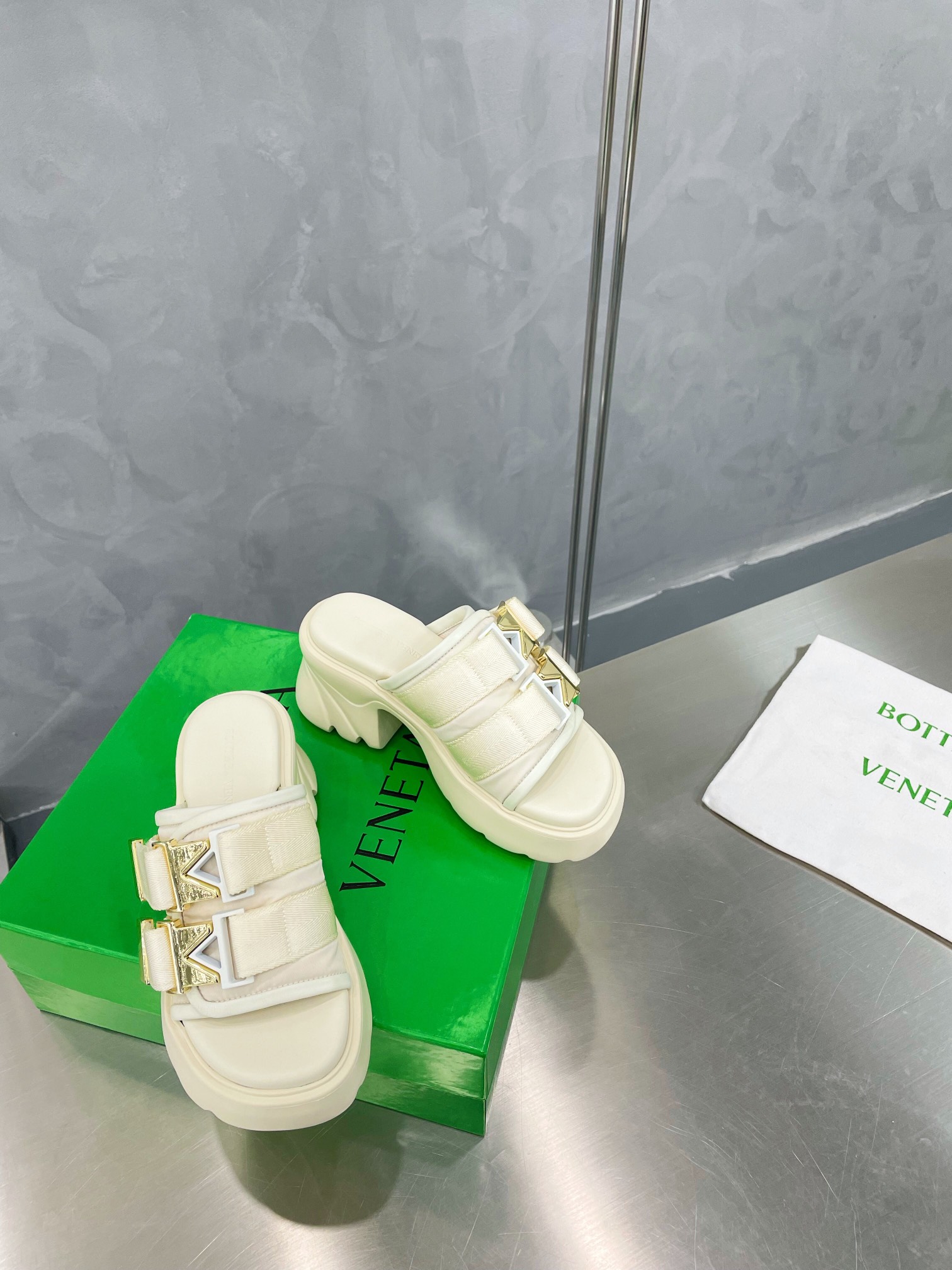 Bottega Veneta Shoes Slippers Beige Black Fluorescent Green White Gold Hardware Cotton Genuine Leather Nylon Sheepskin Fashion