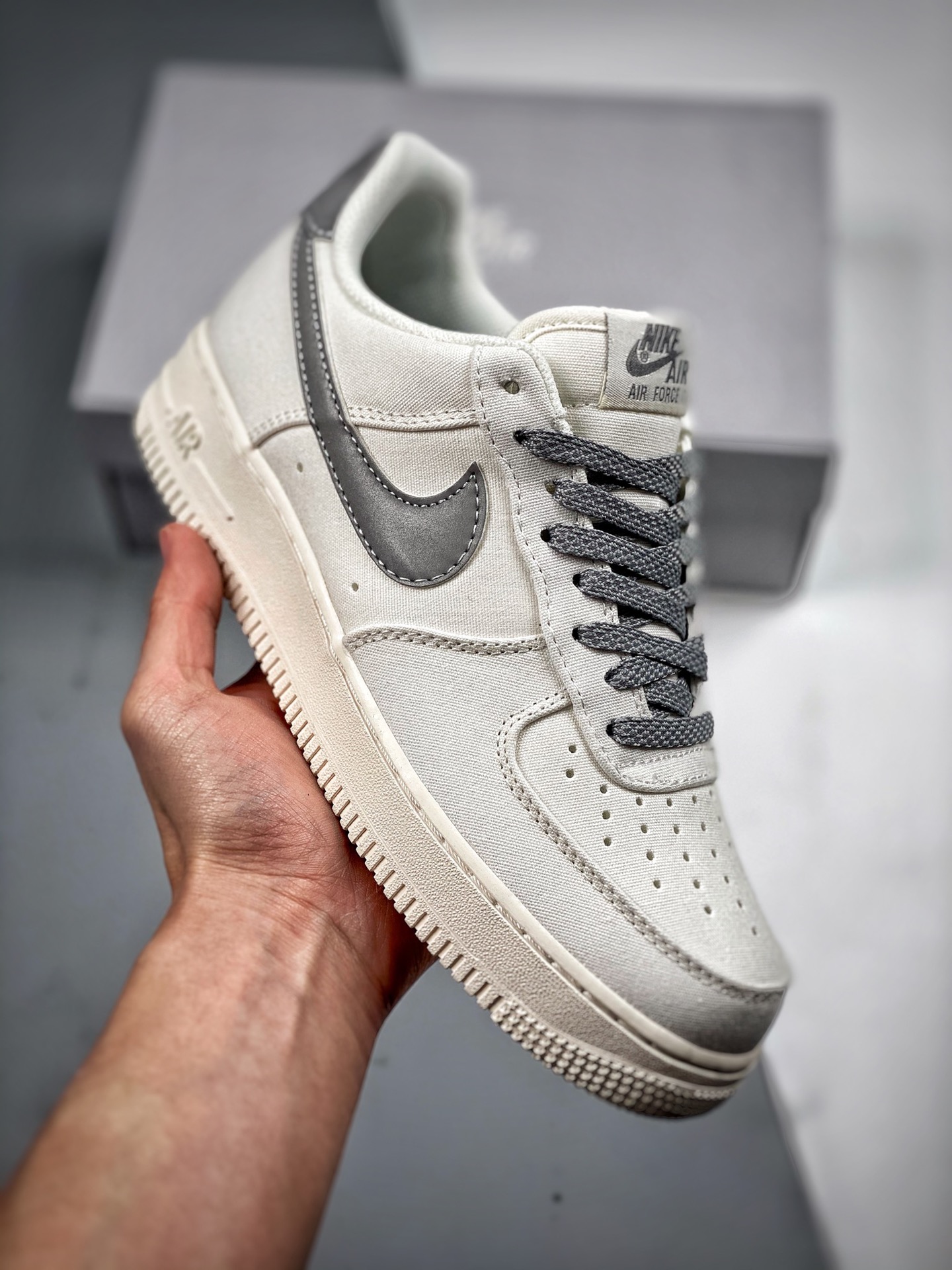 -3 Nike Air Force 1 '07 gris plata y blanco, zapatillas casuales de caña baja con estrellas, reflectantes 3M, lona de f…