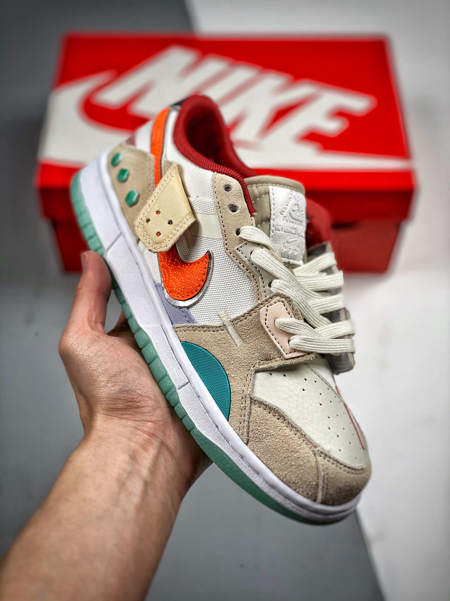 -2 Nike SB Dunk SCRAP, serie de costuras de colores, zapatillas de skate casual con air cushion, azul claro y vidrio ma…