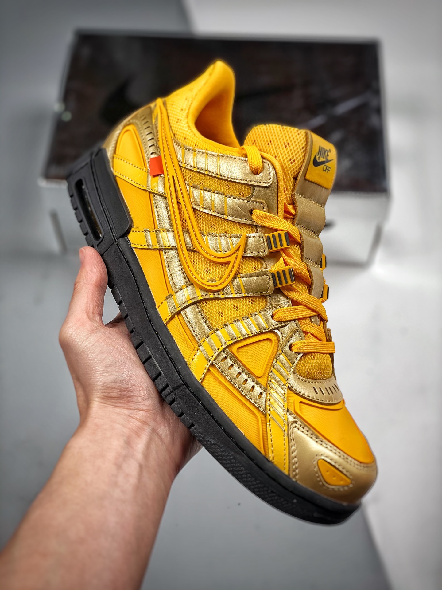 -4 OFF-White x Nike Air Rubber Dunk negro y dorado, la versión más alta del mercado, nivel de zapatos originales sin ca…