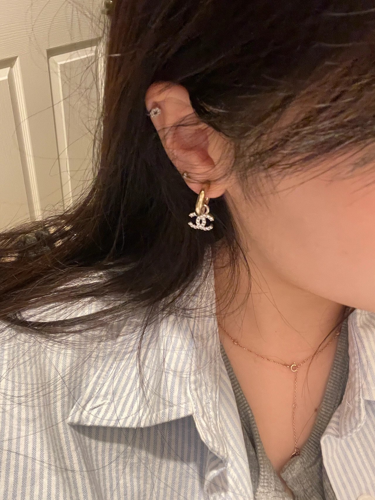 新款☑️CHANEL香奈儿满钻双c耳钉耳环