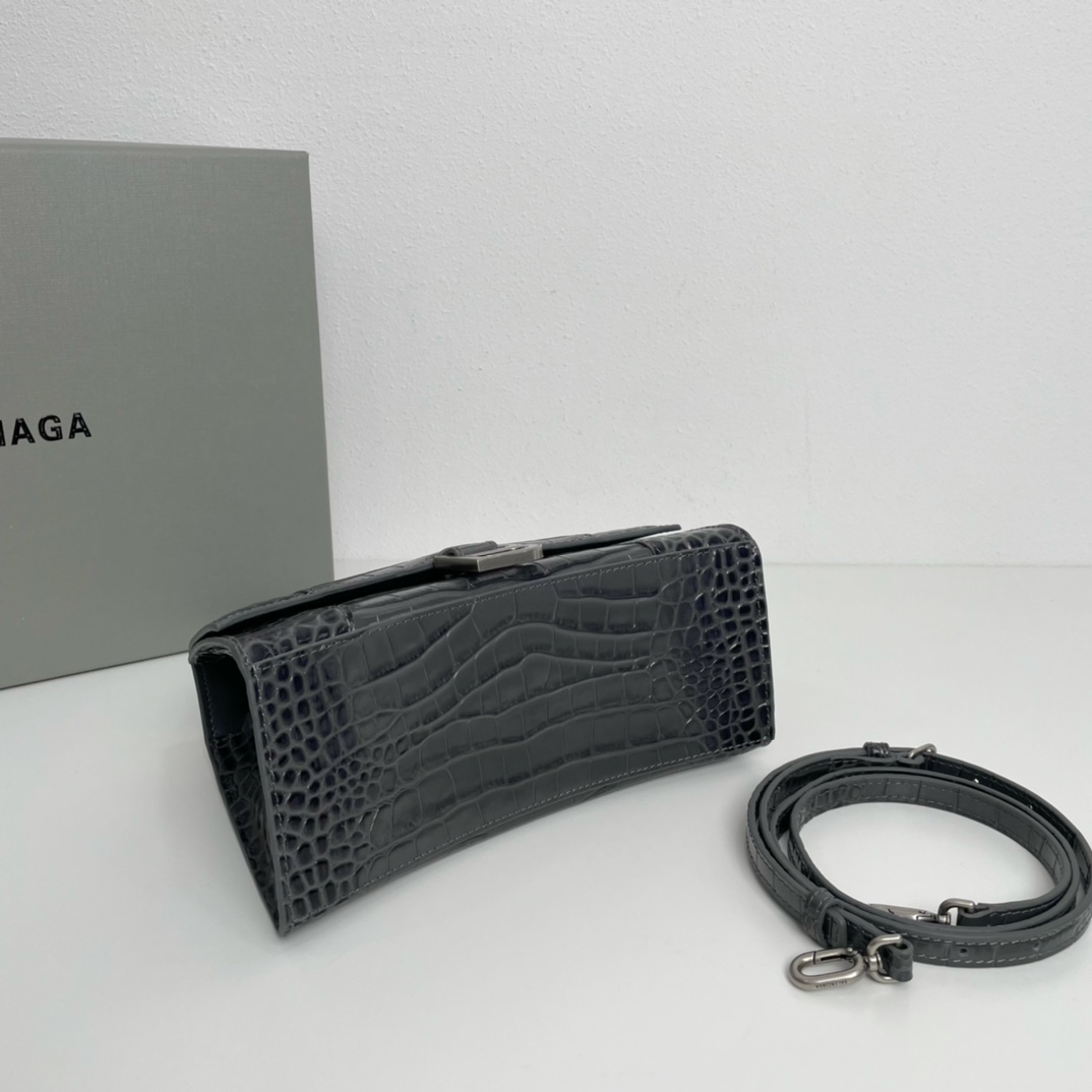 巴黎世家BalenciagaHourglass沙漏包S号2️3️cm高端气质的黑灰色进口原单小牛皮压纹鳄