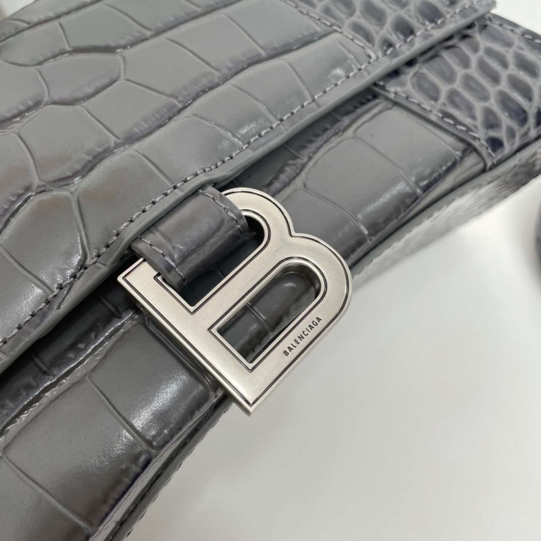 巴黎世家BalenciagaHourglass沙漏包S号2️3️cm高端气质的黑灰色进口原单小牛皮压纹鳄