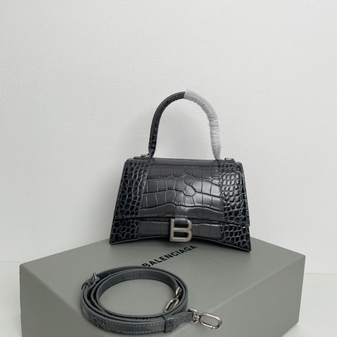 巴黎世家BalenciagaHourglass沙漏包S号2️3️cm高端气质的黑灰色进口原单小牛皮压纹鳄