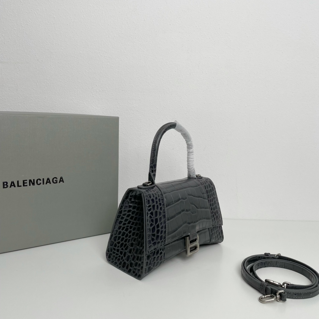 巴黎世家BalenciagaHourglass沙漏包S号2️3️cm高端气质的黑灰色进口原单小牛皮压纹鳄