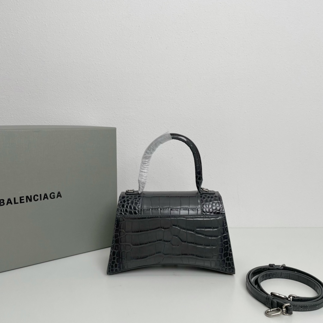 巴黎世家BalenciagaHourglass沙漏包S号2️3️cm高端气质的黑灰色进口原单小牛皮压纹鳄