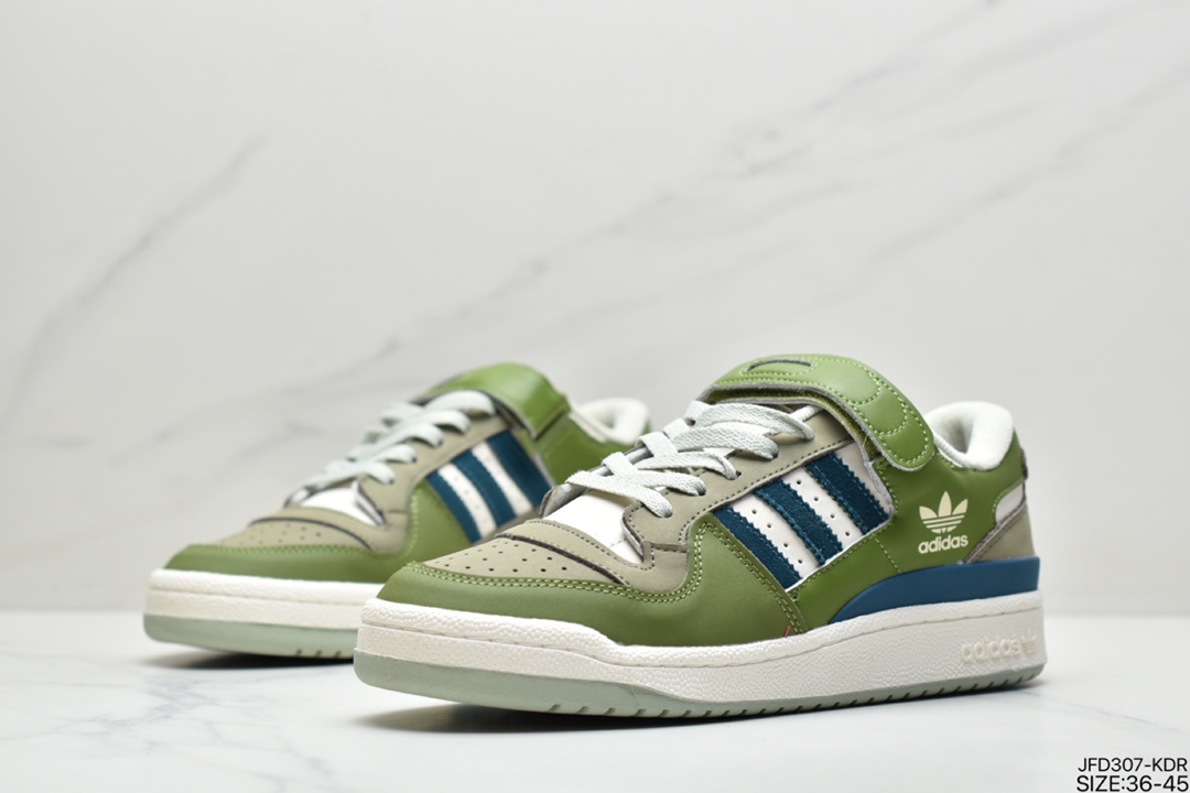 170 阿迪 AD 三叶草 Originals Forum 84 Low 罗马系列魔术贴低帮复古系带百搭休闲运动板鞋“浅灰白黑深绿” GX4545