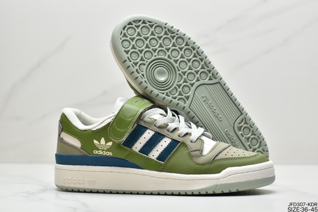 170 阿迪 AD 三叶草 Originals Forum 84 Low 罗马系列魔术贴低帮复古系带百搭休闲运动板鞋“浅灰白黑深绿” GX4545