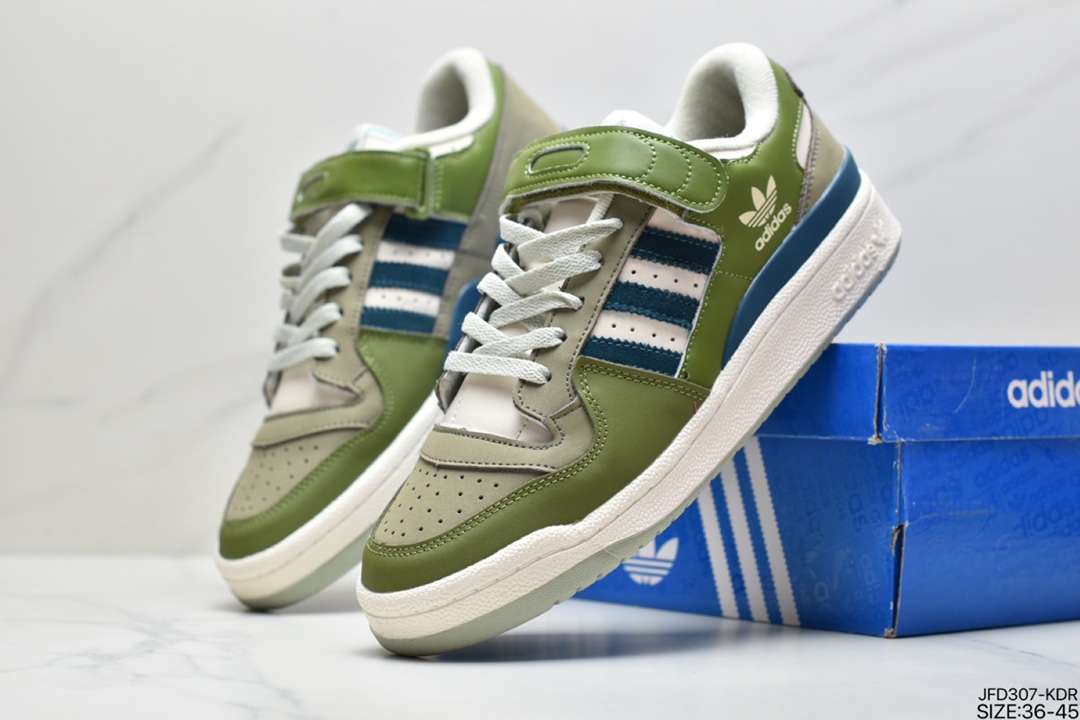 170 阿迪 AD 三叶草 Originals Forum 84 Low 罗马系列魔术贴低帮复古系带百搭休闲运动板鞋“浅灰白黑深绿” GX4545