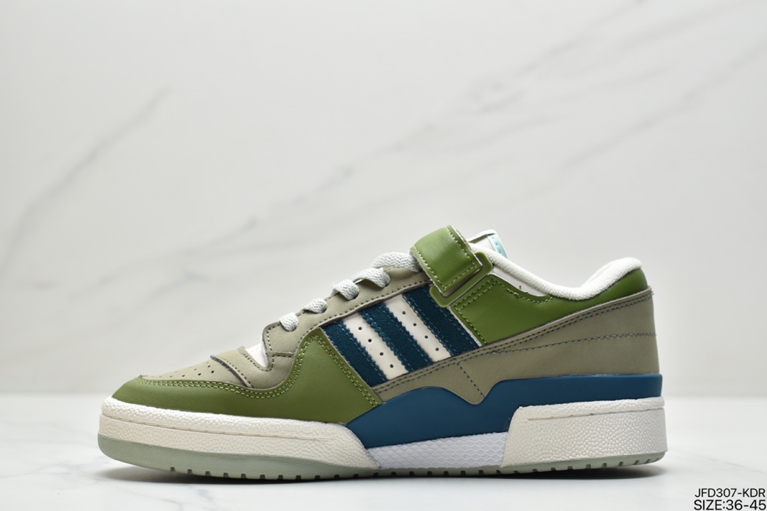 170 阿迪 AD 三叶草 Originals Forum 84 Low 罗马系列魔术贴低帮复古系带百搭休闲运动板鞋“浅灰白黑深绿” GX4545