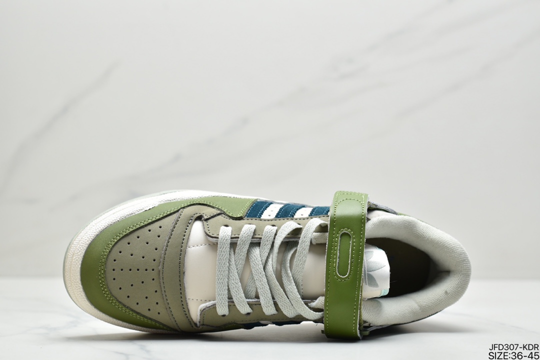 170 阿迪 AD 三叶草 Originals Forum 84 Low 罗马系列魔术贴低帮复古系带百搭休闲运动板鞋“浅灰白黑深绿” GX4545