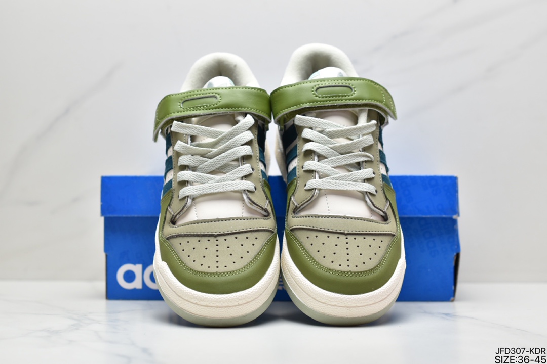 170 阿迪 AD 三叶草 Originals Forum 84 Low 罗马系列魔术贴低帮复古系带百搭休闲运动板鞋“浅灰白黑深绿” GX4545