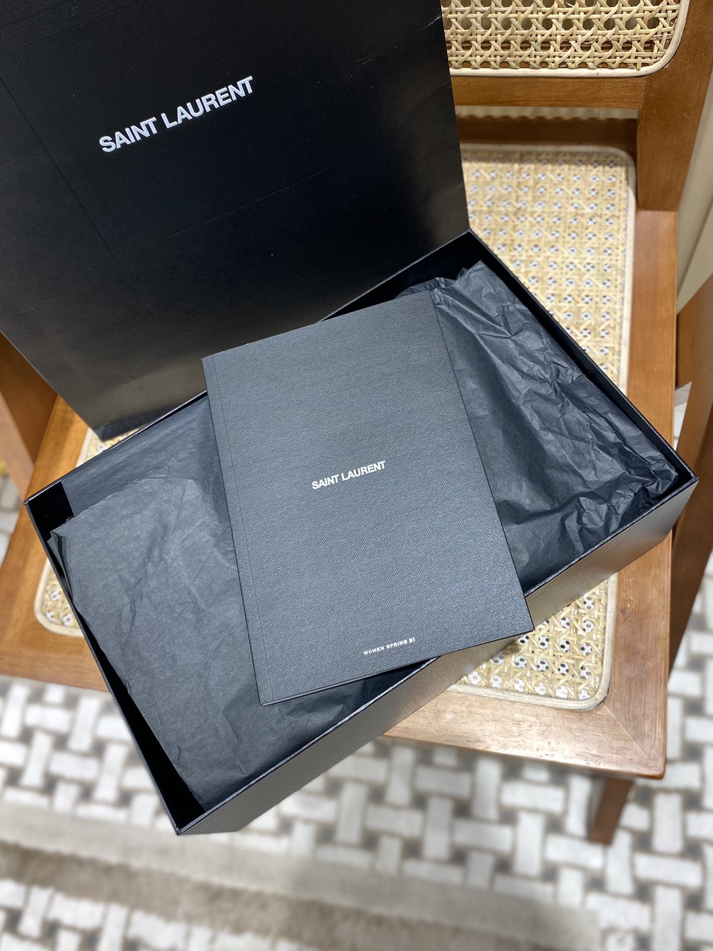 YSL Sunset 22CM 牙签纹日落包 442906黑色银扣