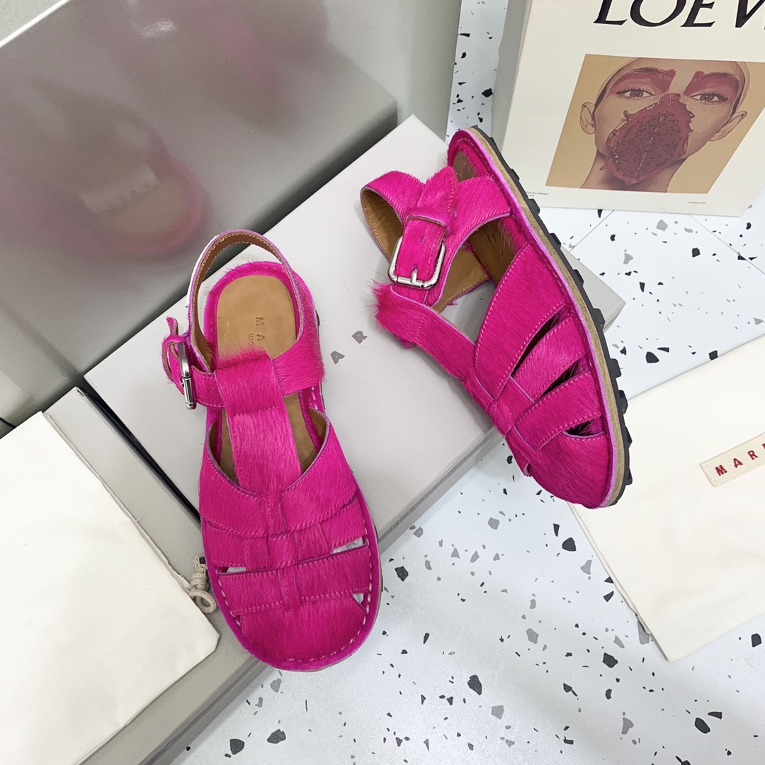 2022 New Roman Style Knitting Sandals, Retro Fashion, Horse Fur Details, Non-Slip Rubber Base - 图片 4