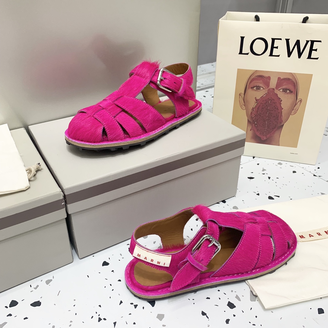 2022 New Roman Style Knitting Sandals, Retro Fashion, Horse Fur Details, Non-Slip Rubber Base - 图片 6