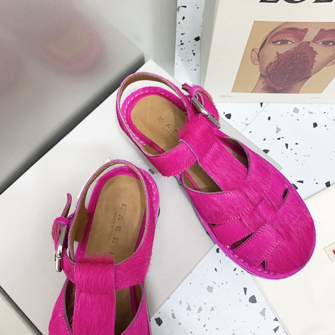 2022 New Roman Style Knitting Sandals, Retro Fashion, Horse Fur Details, Non-Slip Rubber Base - 图片 5