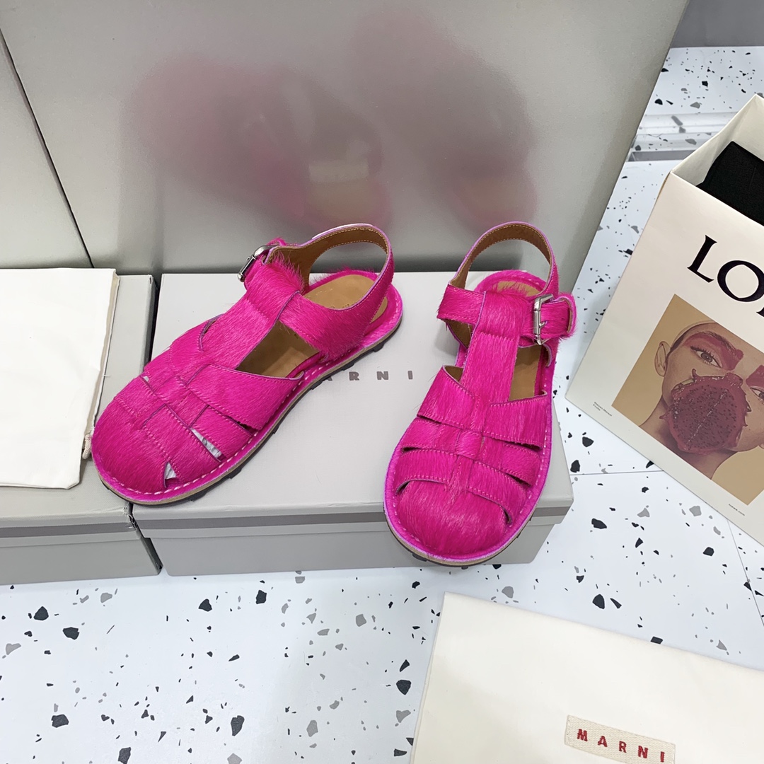2022 New Roman Style Knitting Sandals, Retro Fashion, Horse Fur Details, Non-Slip Rubber Base - 图片 2