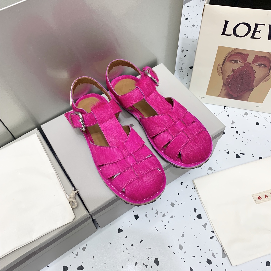 2022 New Roman Style Knitting Sandals, Retro Fashion, Horse Fur Details, Non-Slip Rubber Base