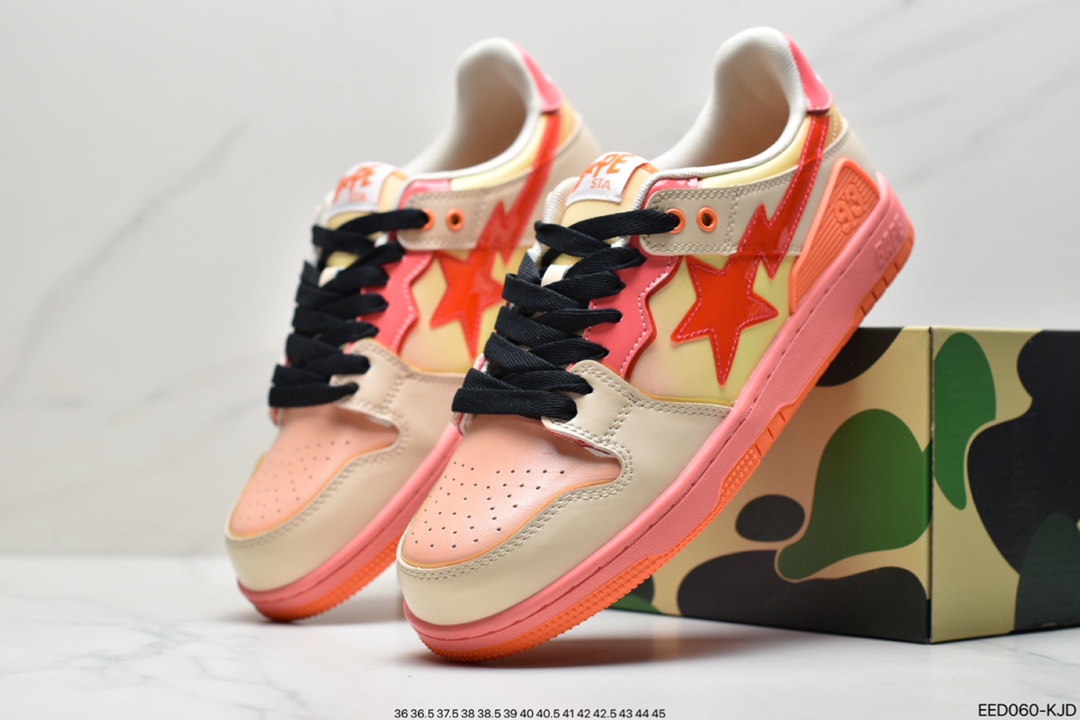 370 原宿潮流品牌A Bathing Ape安逸猿BAPE Sk8 Sta Low SK8系列低帮休闲运动滑板板鞋”皮革咖啡摩卡深棕白”1H80-191-013