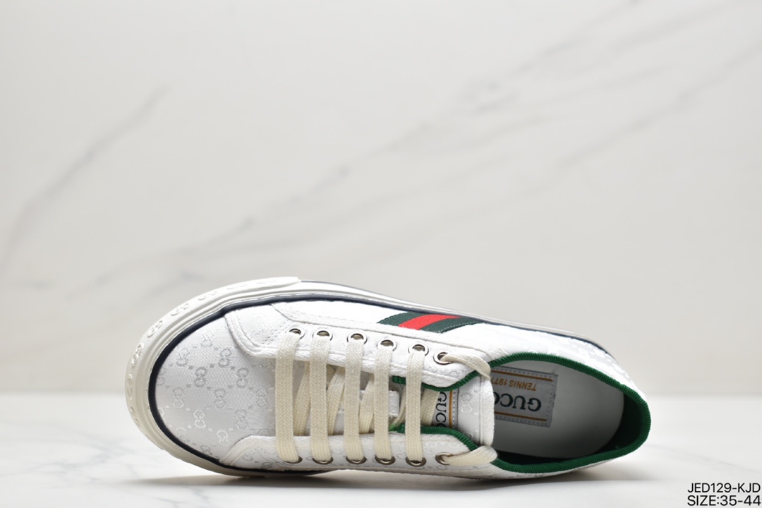 150 经典高奢品牌GUCCI古驰 Tennis 1977 Print Sneaker帆布印花复古休闲运动板鞋“斜纹帆布黄油深绿红”