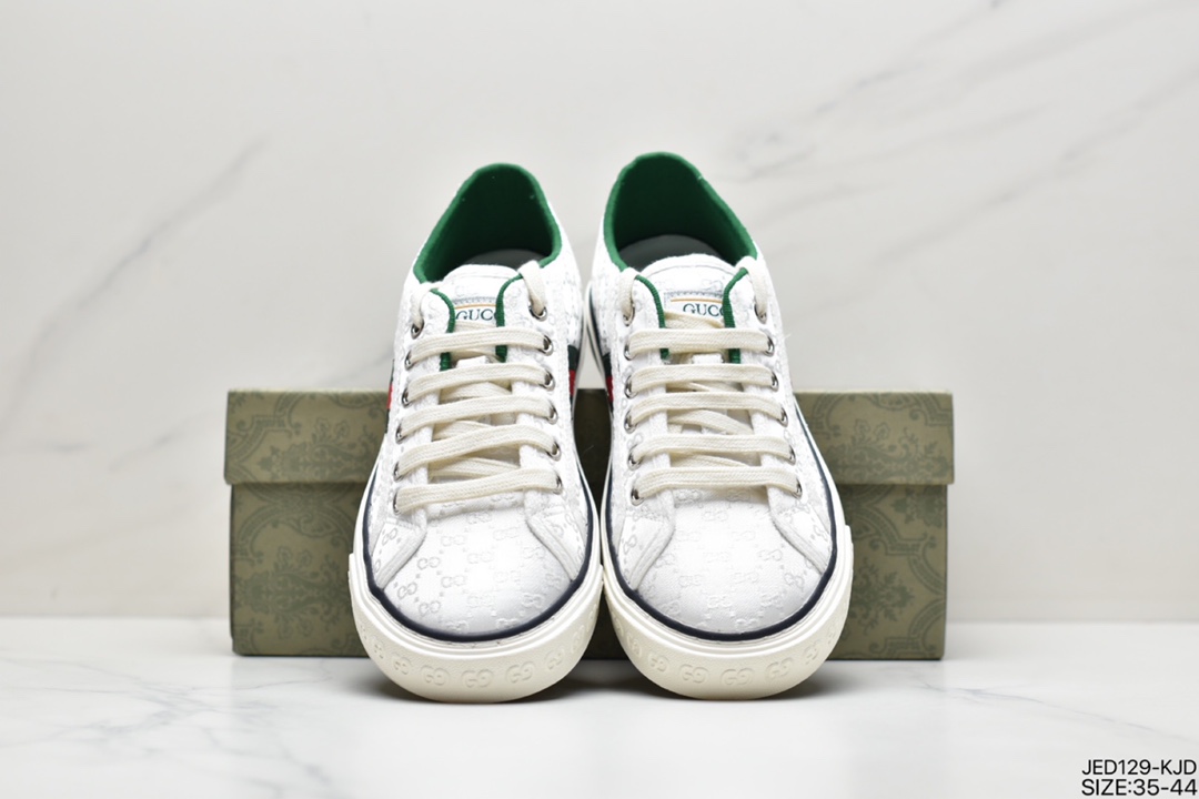 150 经典高奢品牌GUCCI古驰 Tennis 1977 Print Sneaker帆布印花复古休闲运动板鞋“斜纹帆布黄油深绿红”