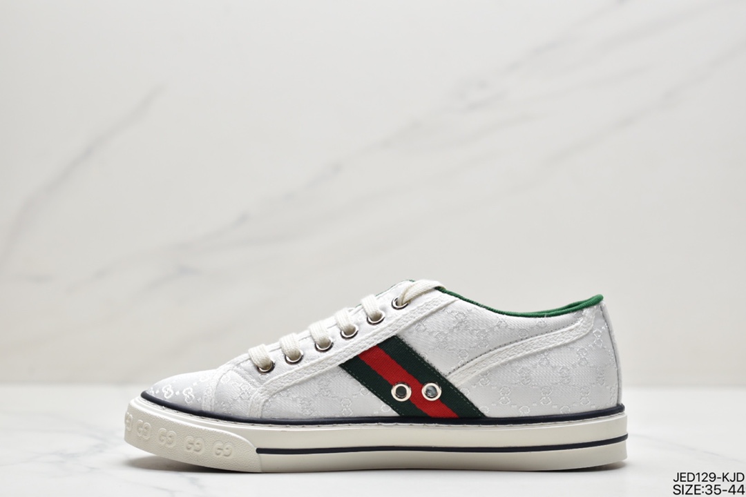 150 经典高奢品牌GUCCI古驰 Tennis 1977 Print Sneaker帆布印花复古休闲运动板鞋“斜纹帆布黄油深绿红”