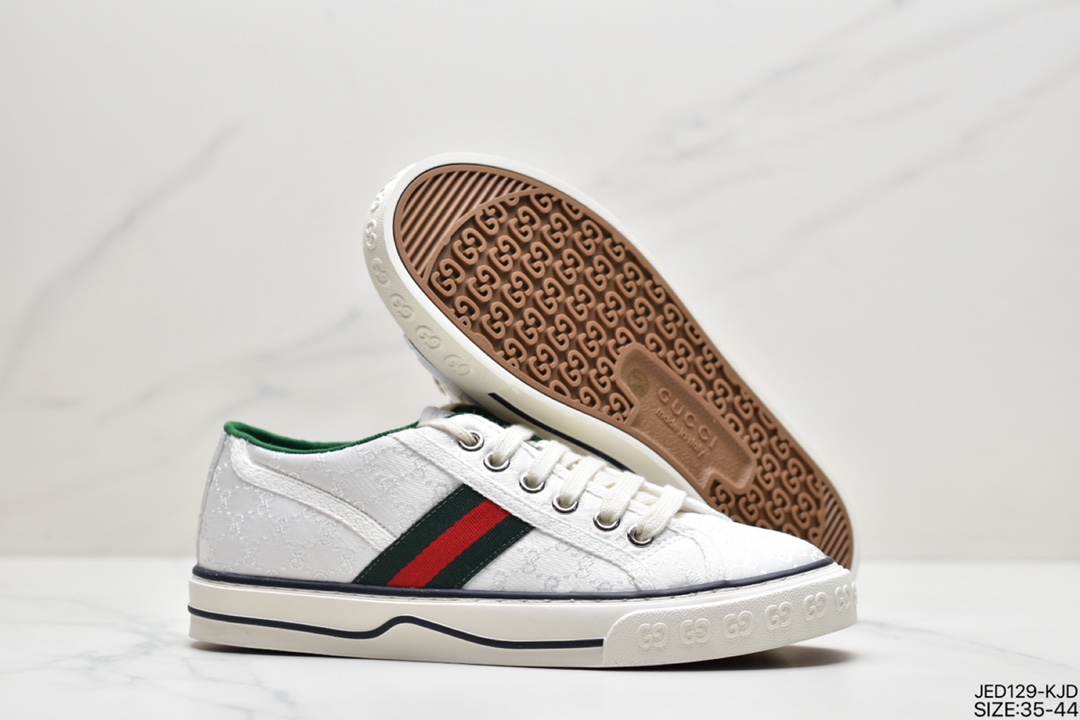 150 经典高奢品牌GUCCI古驰 Tennis 1977 Print Sneaker帆布印花复古休闲运动板鞋“斜纹帆布黄油深绿红”