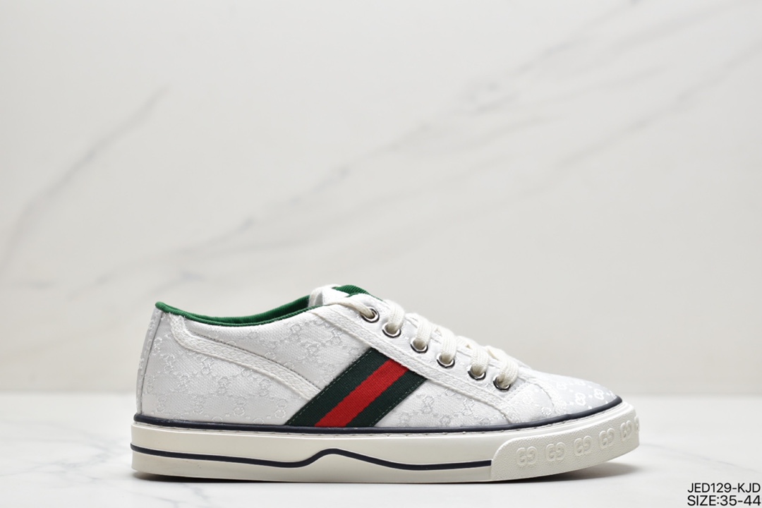 150 经典高奢品牌GUCCI古驰 Tennis 1977 Print Sneaker帆布印花复古休闲运动板鞋“斜纹帆布黄油深绿红”
