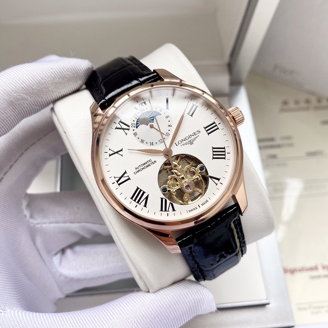 时尚风格 优雅气质浪琴  Longines  男士腕表 全自动机械机芯 矿物强化玻璃 316L精钢表壳 真皮表带 简约设计 商务休闲 尺寸:直径42mm 厚度12mm”},”isShowStock”:false,”is_vip”:false,”subimgsSrc”:[],”negativeStock”:true,”personalTagIds”:[],”old_time”:”5月前