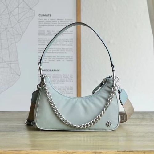 Tory Burch Mercer Small Crescent Bag - 90s Style, Nylon, Blue 1 Tory Burch Mercer Small Crescent Bag - 90s Style, Nylon, Blue