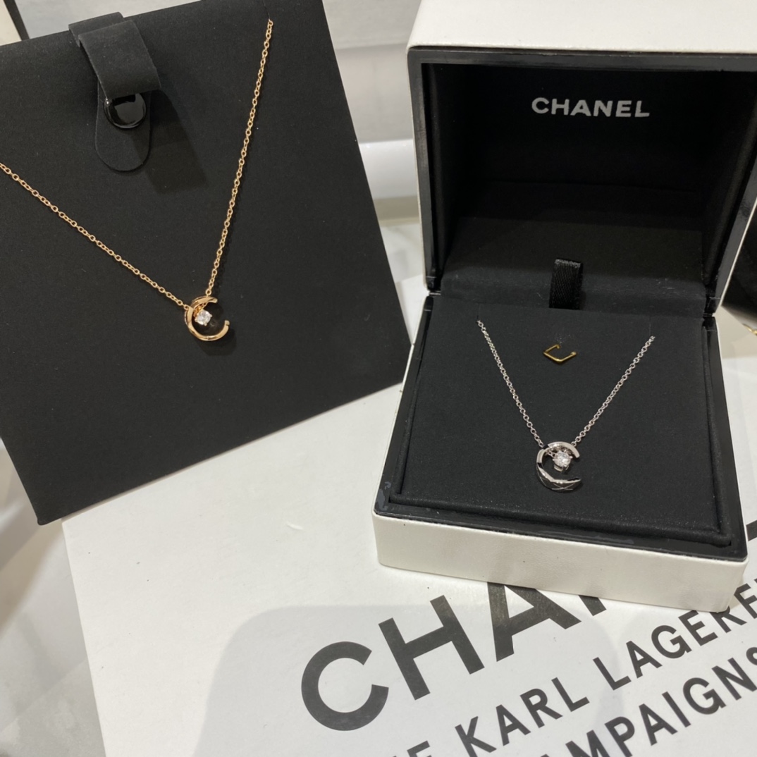 CHANEL Necklace Moon Diamond-Studded
