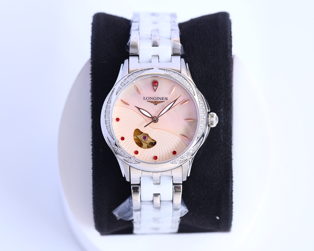 浪琴 Longines －Longines 女装机械腕表 进口西铁城82s0机芯 316L精钢表壳 精钢结合陶瓷表带 蓝宝石玻璃镜面 直径34mm 厚度11mm 欢迎上图