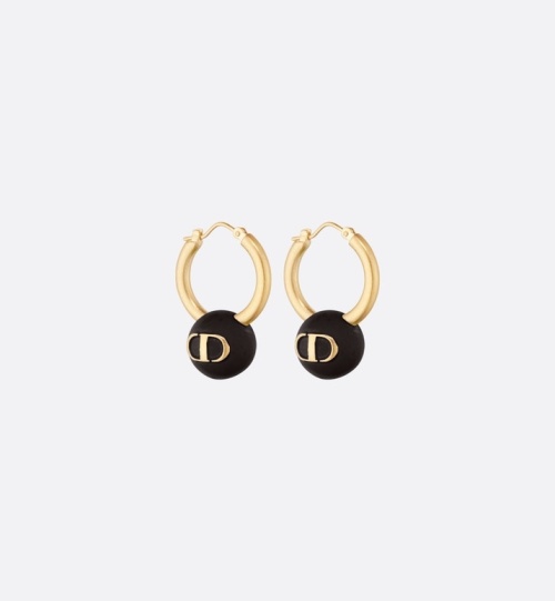 Dior Petit CD Earrings - Gold-Finish Metal with Black Lacquered Beads 1 Dior Petit CD Earrings - Gold-Finish Metal with Black Lacquered Beads